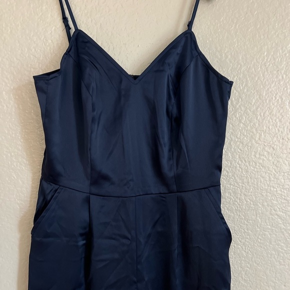 Navy Blue Satin Sleeveless Jumpsuit NWOT XS - Picture 4 of 7